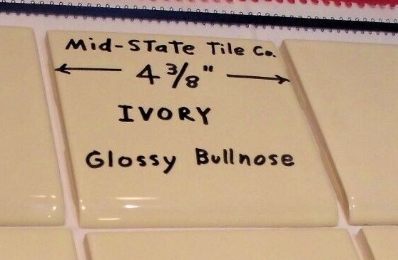 1 pc. Glossy Ceramic Bullnose Tiles *Ivory* 4-3/8″ by Mid-State Tile Co. New