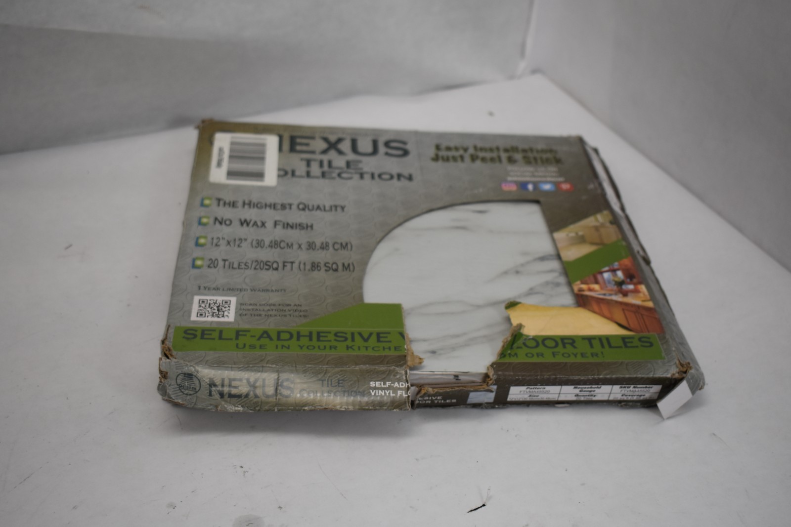 Nexus Self Adhesive 12-Inch Vinyl Floor Tiles 20 Tiles 12″ x 12″ Bianco Marble