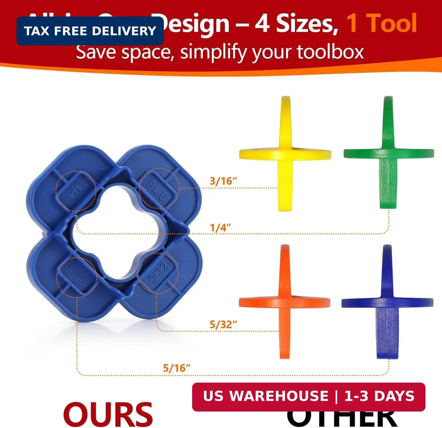 6 Packs 4-in-1 Multi-Size Deck Spacers Tool (5/32″, 3/16″, 1/4″, 5/16″) for Comp