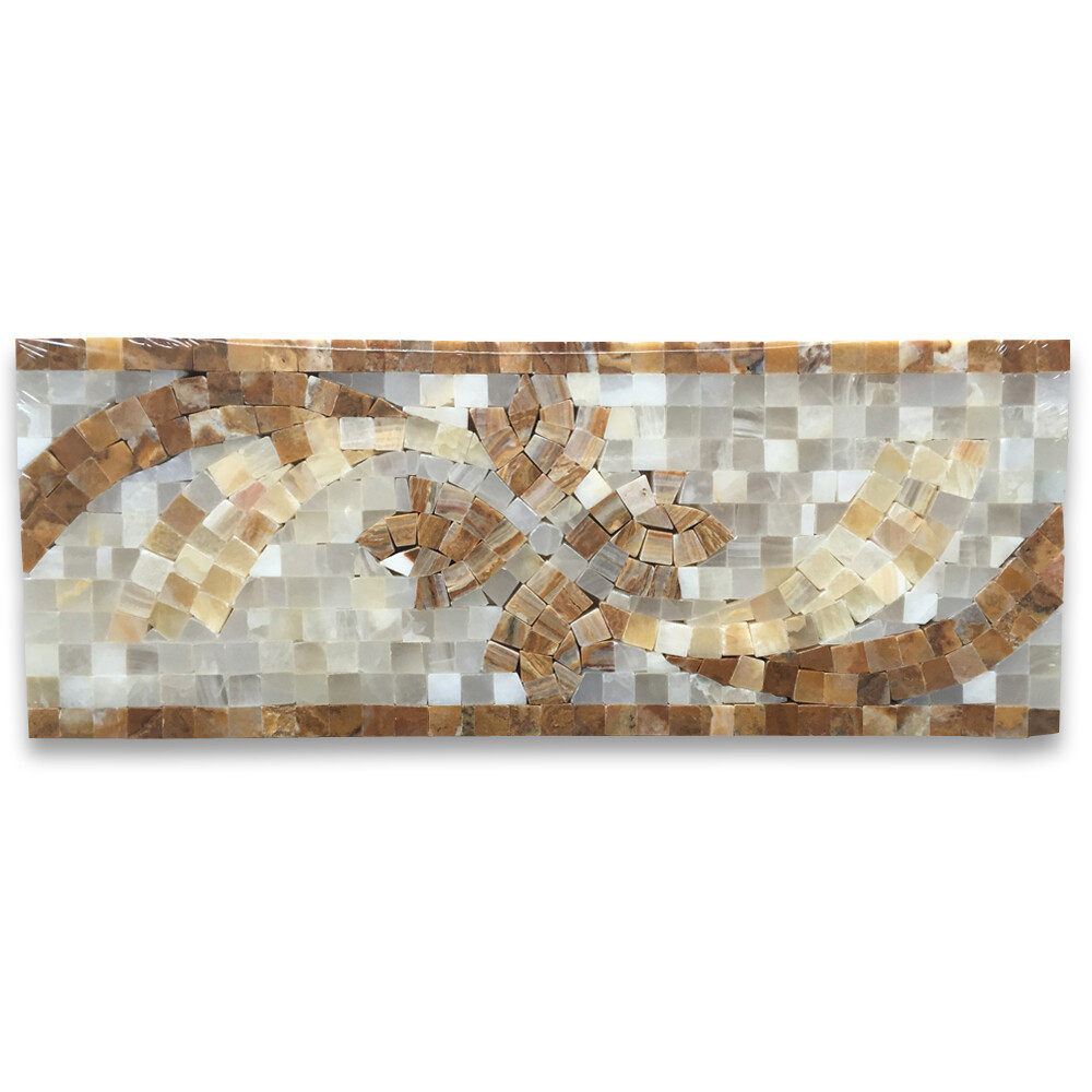 B0059P Marble Mosaic Border Listello Accent Tile Clover Onyx 4.7×12 Polished