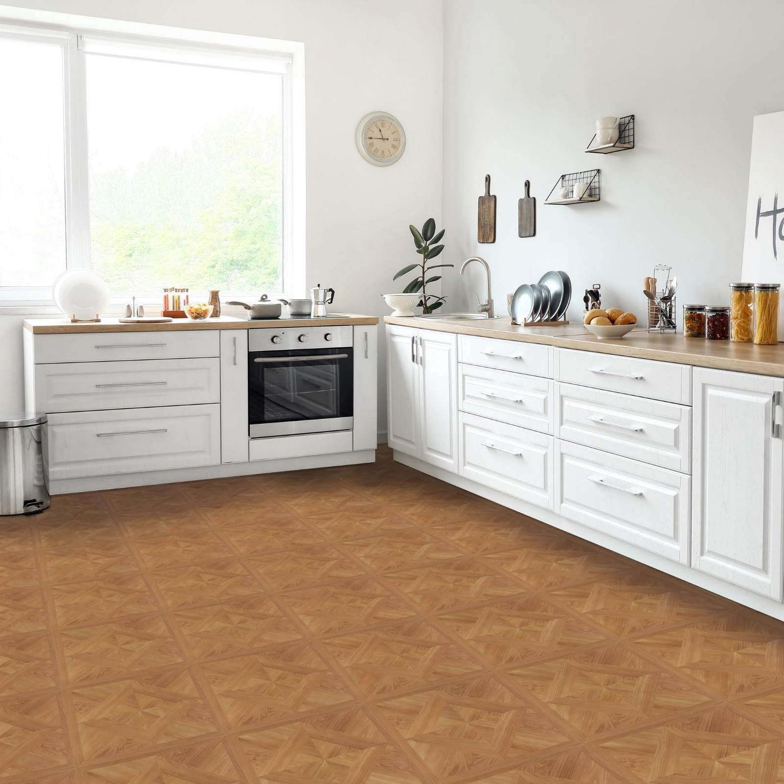 Nexus Self Adhesive 12-Inch Vinyl Floor Tiles, 20 Tiles – 12″ x 12″, Light Oa…