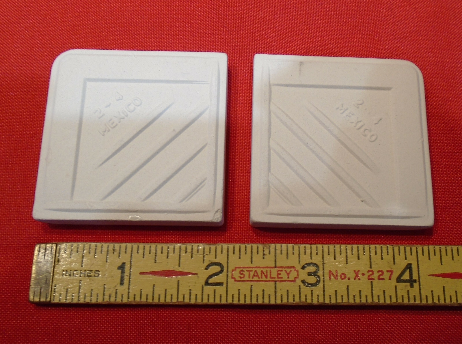2 pcs. Matte Almond 2″ X 2″ X 5/16″ Ceramic Surface Bullnose Corner Tiles; NEW