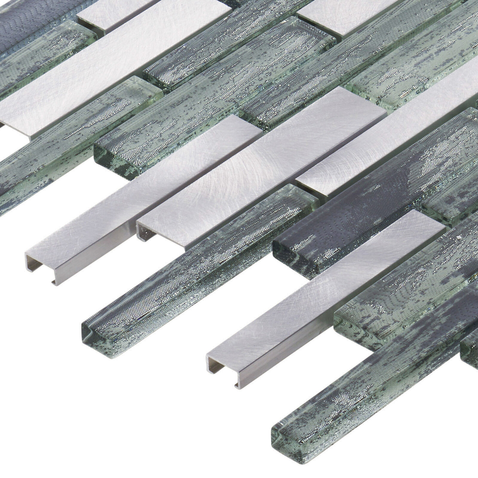 Gray Hand Brushed Infused Glass Aluminum Metallic Mosaic Tile Kitchen Backsplash