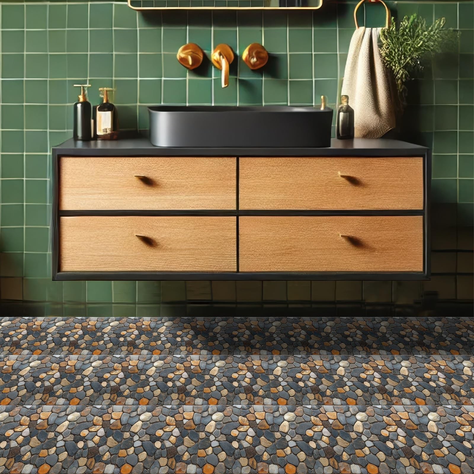 10PCS 12×12 Inch Pebble Stone Look Peel and Stick Floor Tiles Flat Self Adhes…