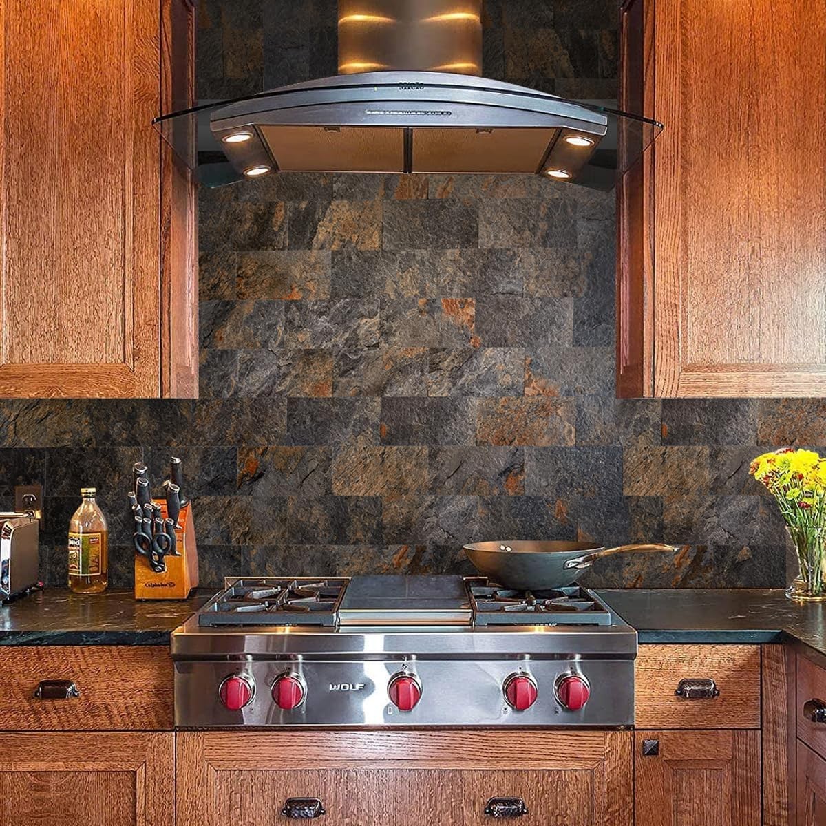 Rust Slate PVC Stick on Tiles for Kitchen, Bathroom, 100PC