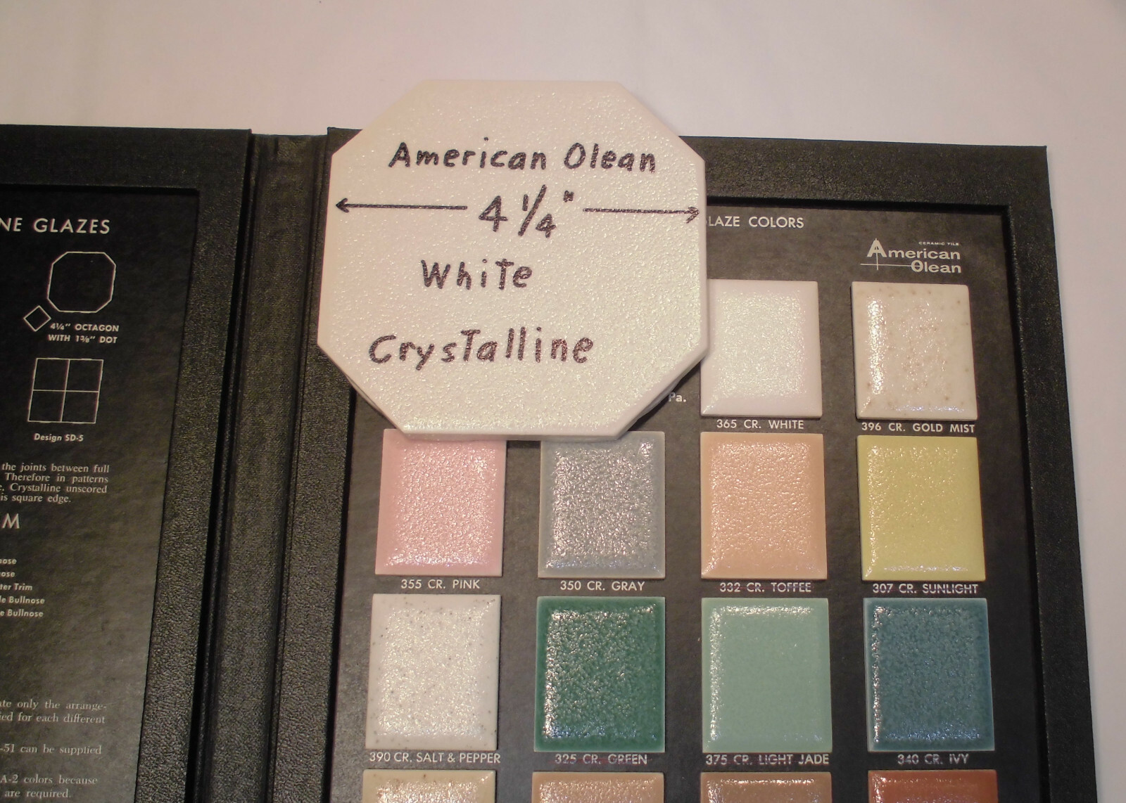 1 pc. Octagon Ceramic Tile 4-1/4″: White Crystalline by American Olean Co. NEW