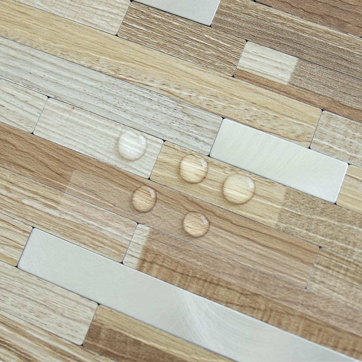 AULIGET 20 Sheets Beige & Brown Wood Peel and Stick Backsplash, PVC Mixed Met…