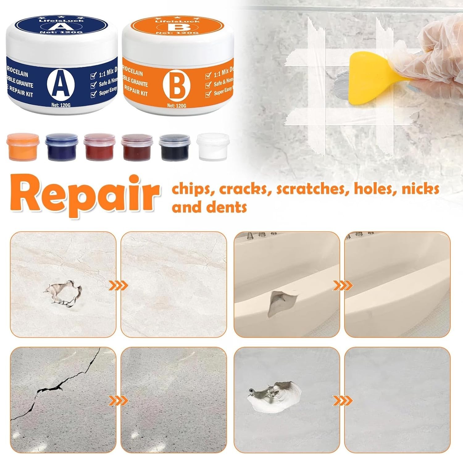 Tile Repair Kit & Granite Quartz Countertop Chip Repair Kit Color Match Marble