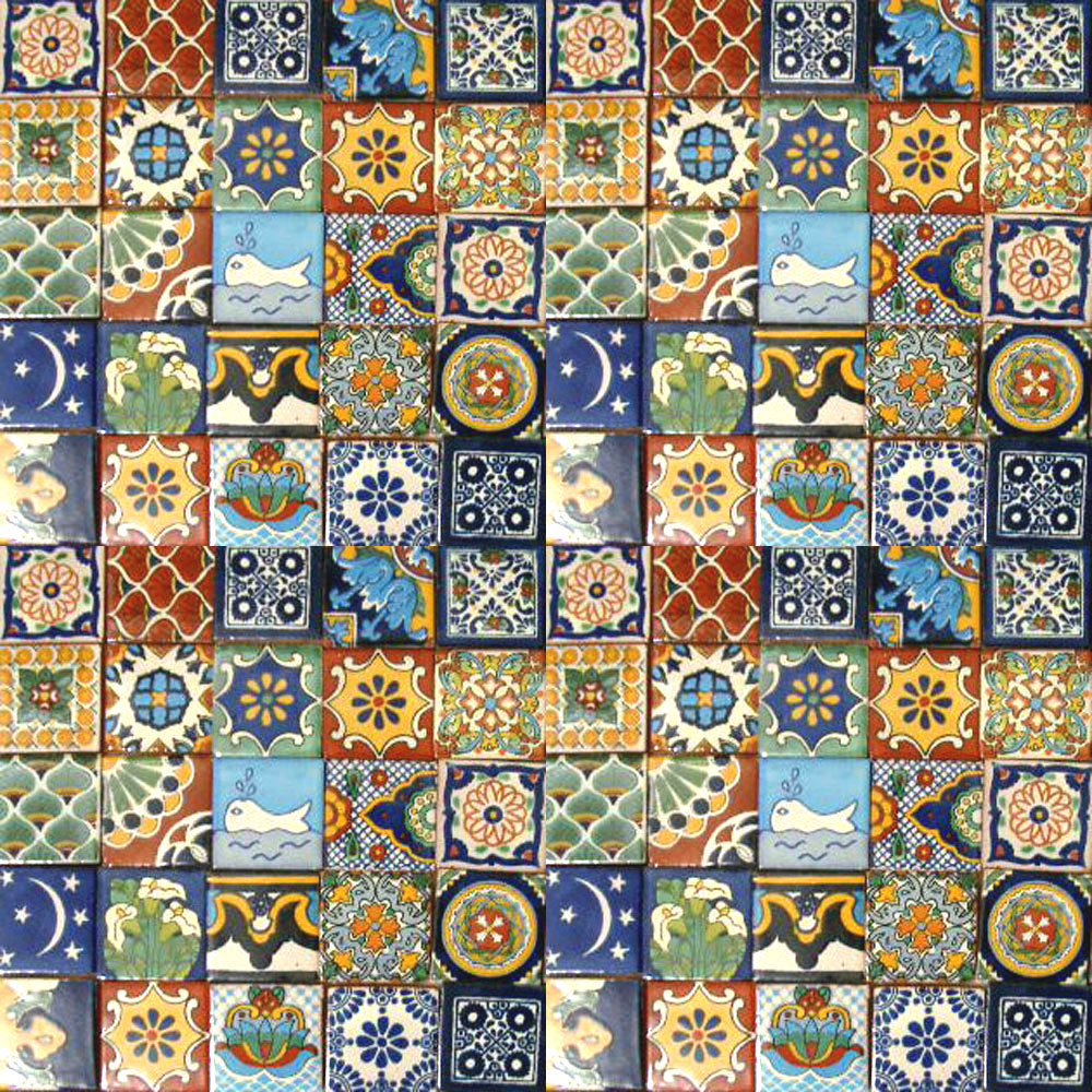 100 Assorted 2″x 2″ Mexican Ceramic Tiles Handmade Hand painted SET #002