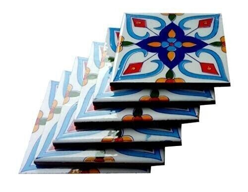 Ceramic Handmade Floral Design Wall Tiles 6 x 6 Inch For Home Decor Set of 6