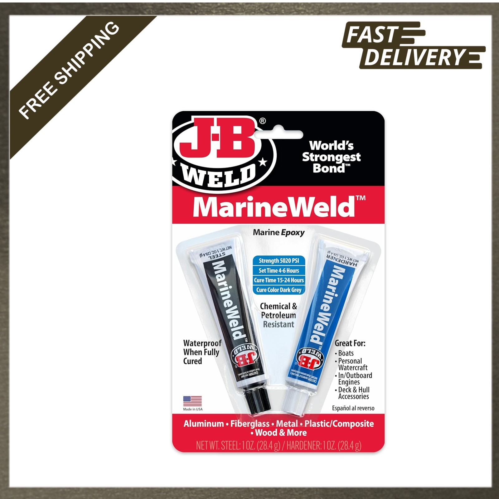 MarineWeld Marine Epoxy 2 oz Waterproof Repair Marine Watercraft Metal Plastic