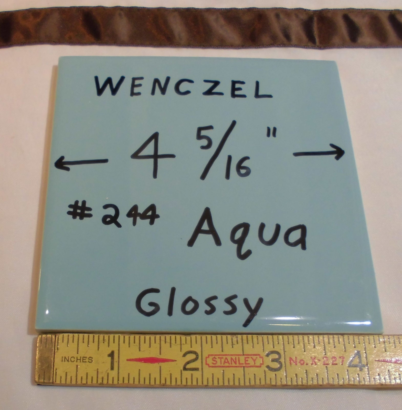 1 pc. Glossy Ceramic Tile *Blue-Green* by Wenczel Tile Co. 4-5/16″ Aqua Color