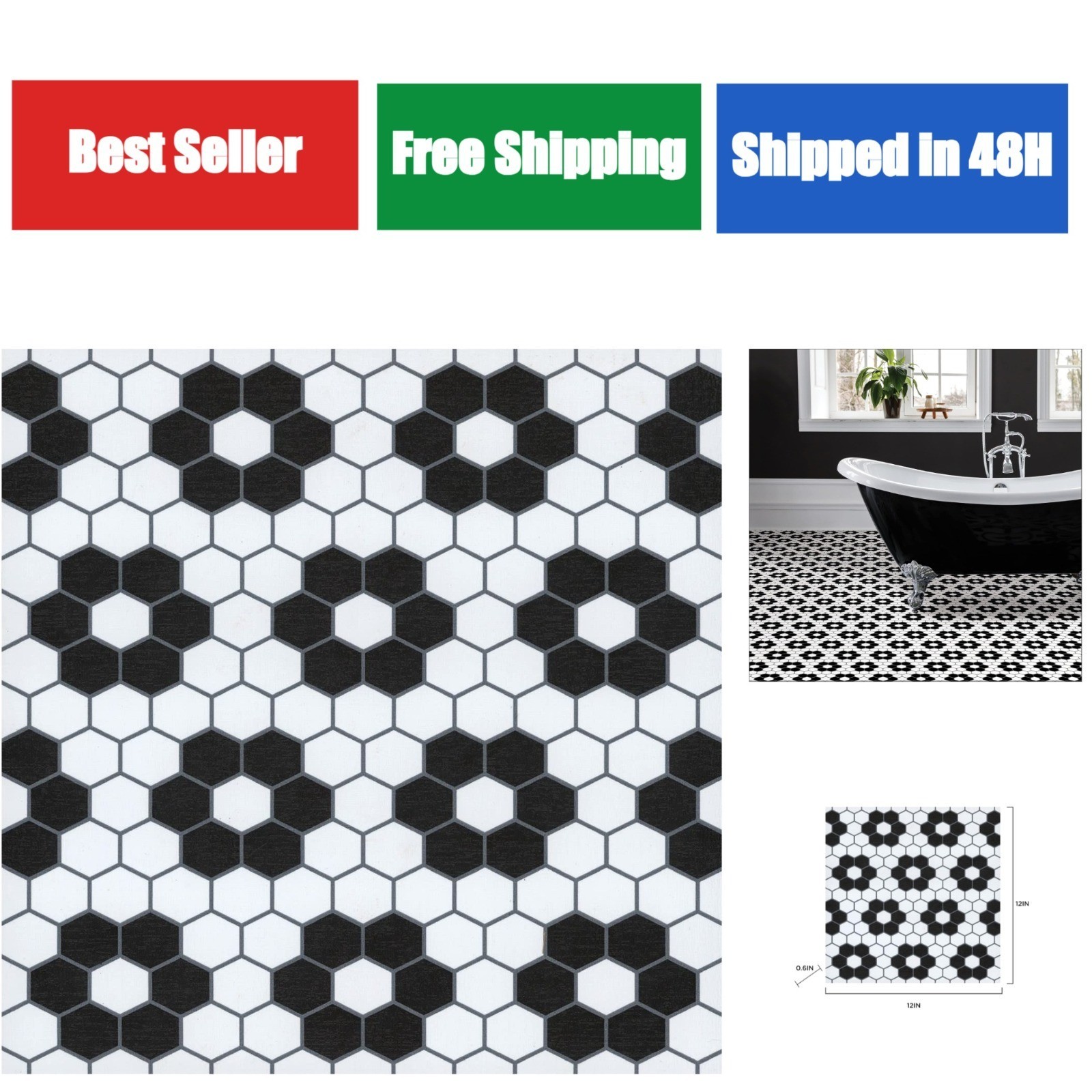 Black Biscotto Peel & Stick Floor Tiles, Easy Installation, Water Resistant