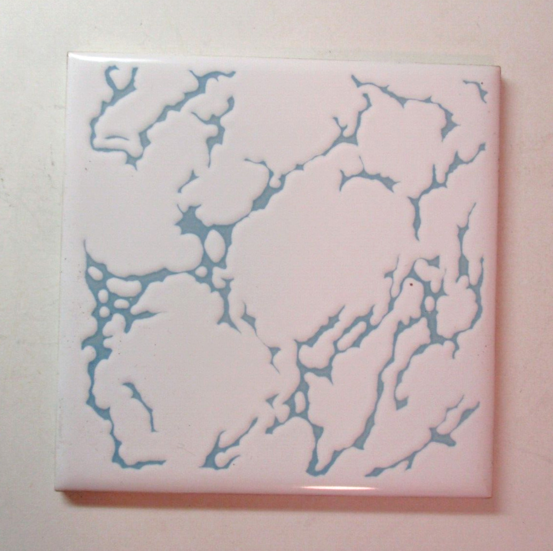1 Wall Tile NTK Japan Powder Blue Veined on Off White Porcelain Ceramic Vintage