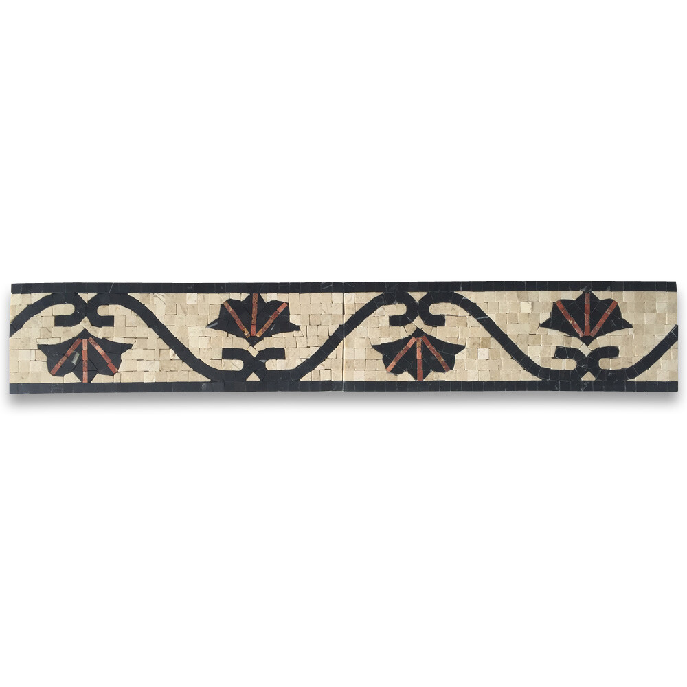 B0080P Marble Mosaic Border Shower Listello Tile Carnation Red 4×12 Polished