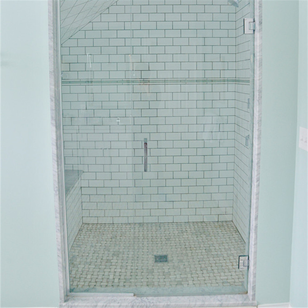 T652XH Thassos White Marble 1×2 Basketweave Mosaic Tile Green Dots Honed