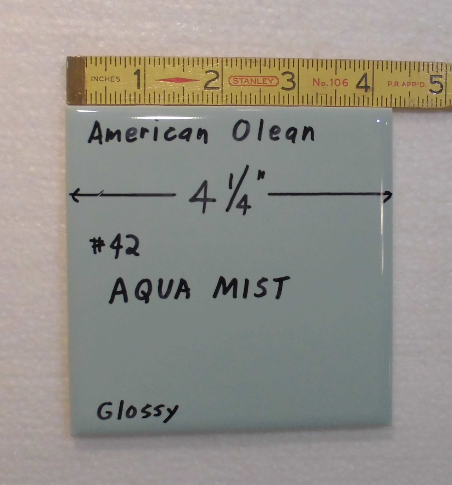 1 pc. Glossy Ceramic Tile *Aqua Mist #42* American Olean 4-1/4″ Blue-Green NOS