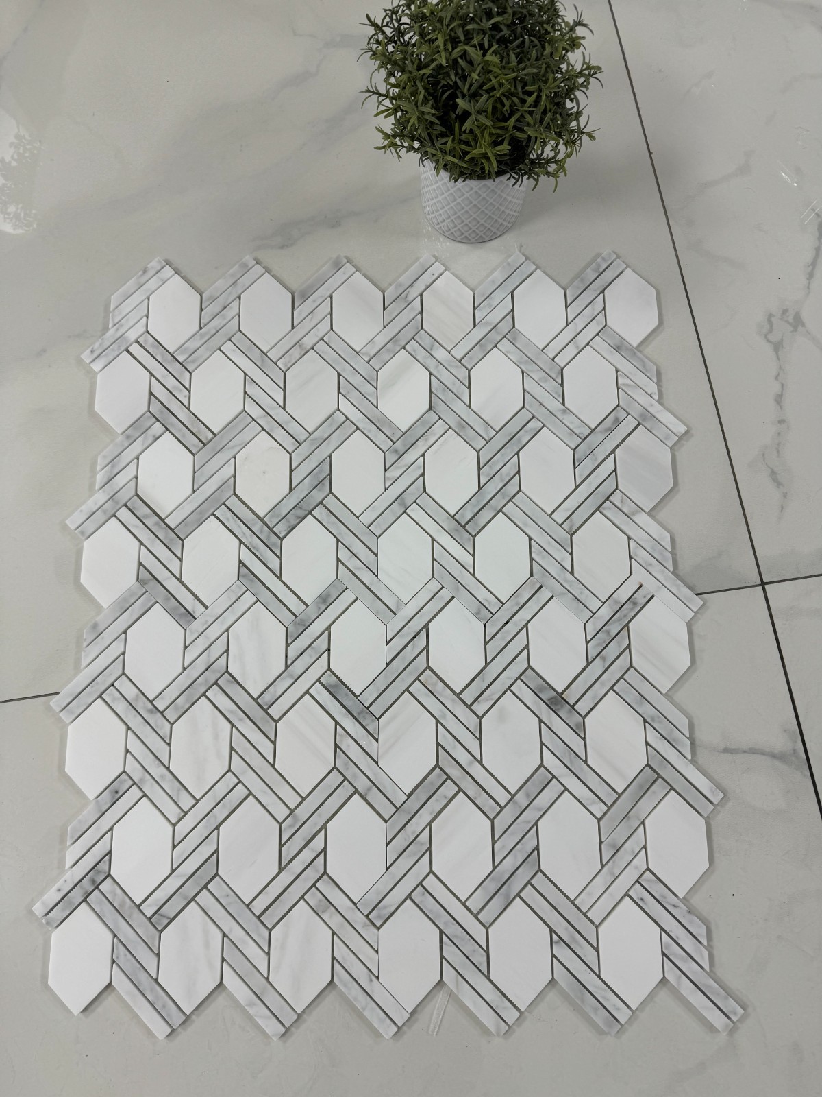 Dolomite and Italian Carrara White Marble Mosaic Tile