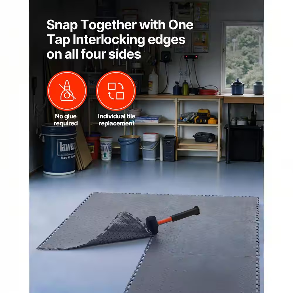 Garage Floor Tiles Interlocking, 16 Pack 20.2 X 20.2 X 0.2 In. Interlocking Modu