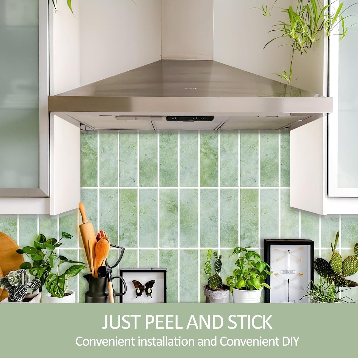 Waterproof Green Peel and Stick Tiles, 12″x12″, Ideal for Kitchen & Bath