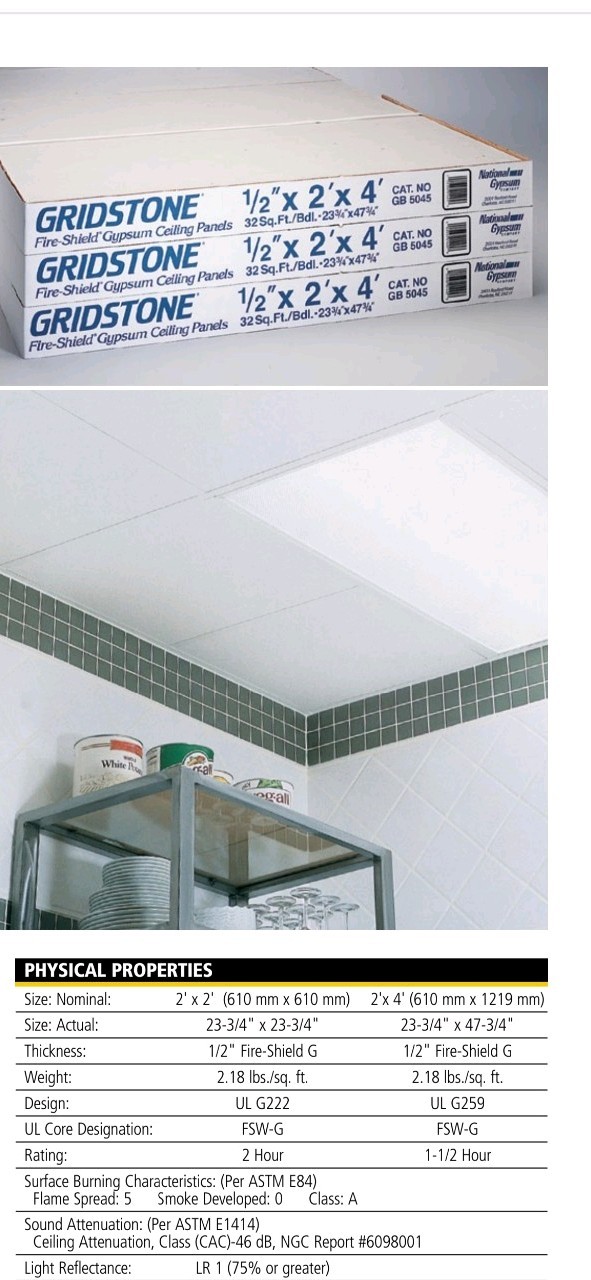 Gridstone Fire-Shield Gypsum Ceiling Tile 2×2 1/2in White Textured Acoustic