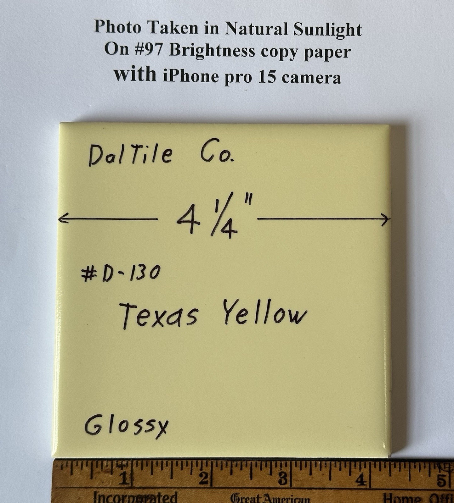 1 pc. Texas Yellow: 4-1/4″ Glossy Ceramic Tile, Made by Daltile Co. in USA, New