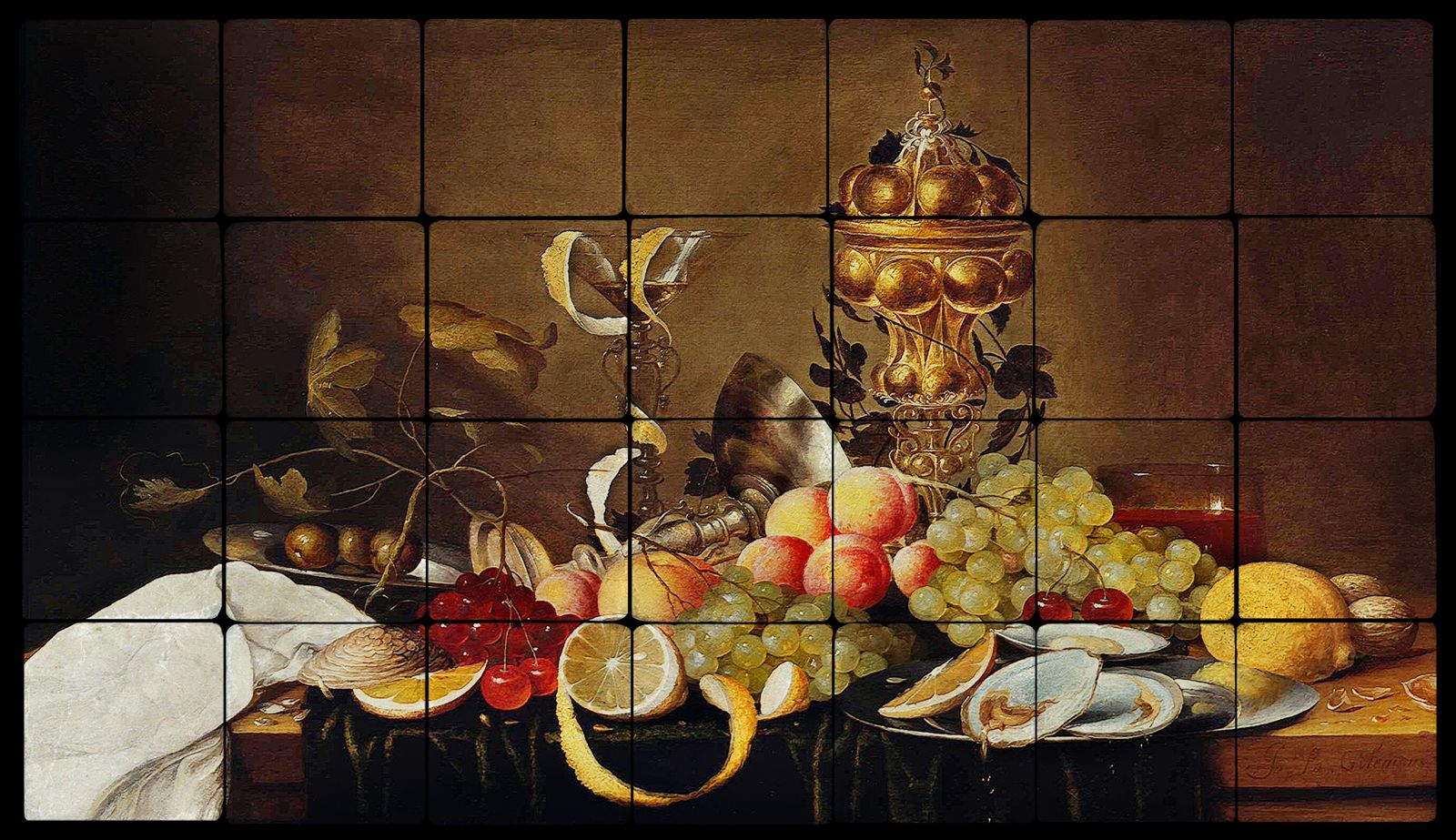 28×16 Oysters Kitchen Backsplash Mural Tumbled Marble Tiles Van Hulsdonck