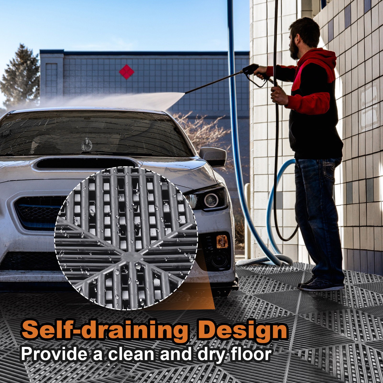 40 PCS Interlocking Garage Floor Tiles Water Drainage Non-Slip 15.75×15.75”