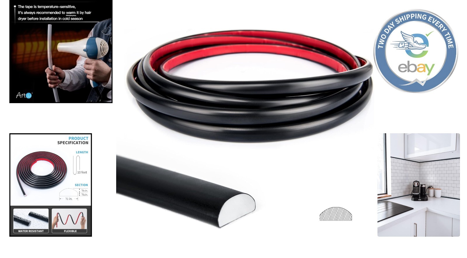 Durable 10 Ft Peel and Stick Black Backsplash Corner Trim – Stain Resistant