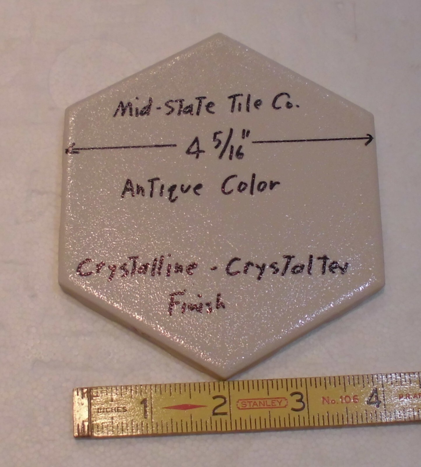 1 pc. Hexagon Ceramic Tile 4-5/16″ Crystalline, Antique White Color by Mid-State