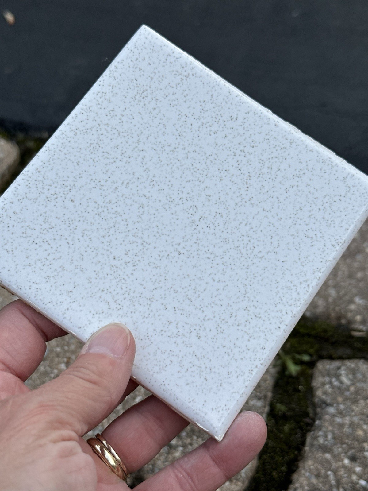 9 Square Vintage Speckled White Ceramic Tile 4.25 MCM Subway Square Shower