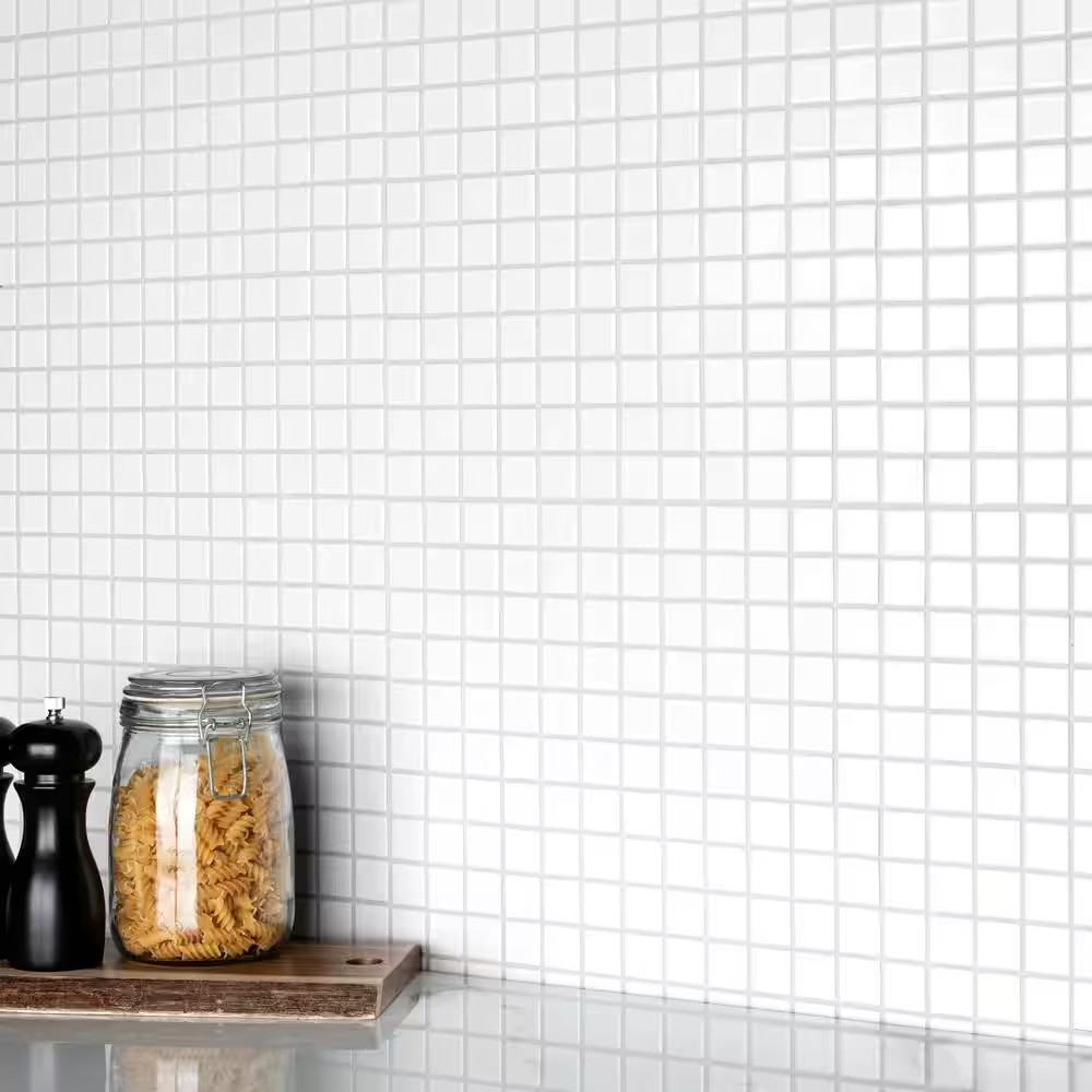 Metro 1 In. Square Matte White 10-3/4 In. X 11-3/4 In. Porcelain Mosaic Tile (9.