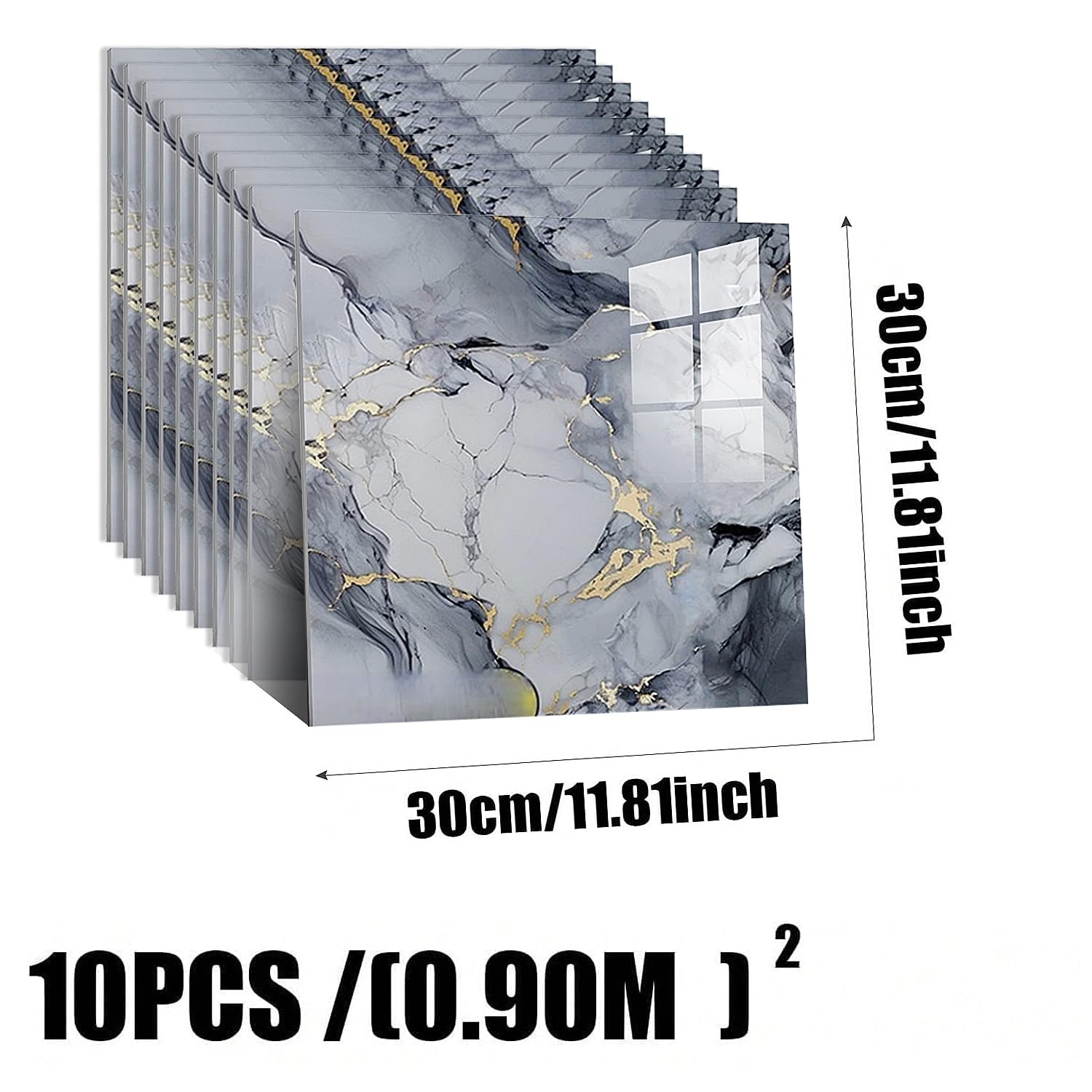 10pcs Peel and Stick Tile Shower Waterproof Marble Tiles Wall Panels, 11.8″x1…
