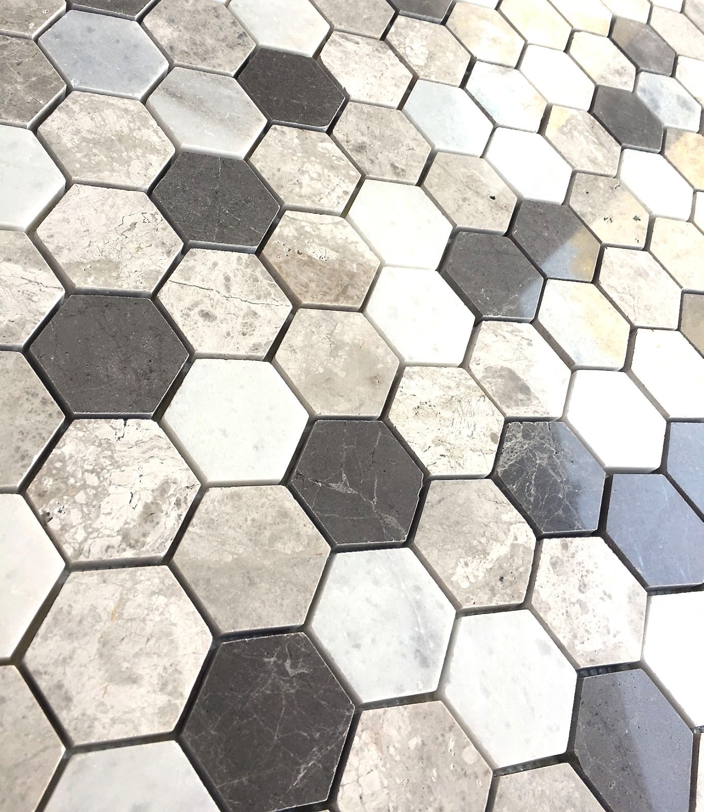 Carrara Gray Mix 2″ Hexagon Marble Mosaic Wall and Floor Tile Backsplash Bath