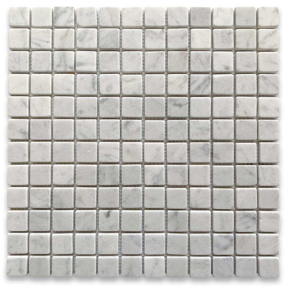 C24XT Tumbled Carrara White Marble 1″x1″ Square Mosaic Tile Venato Bianco