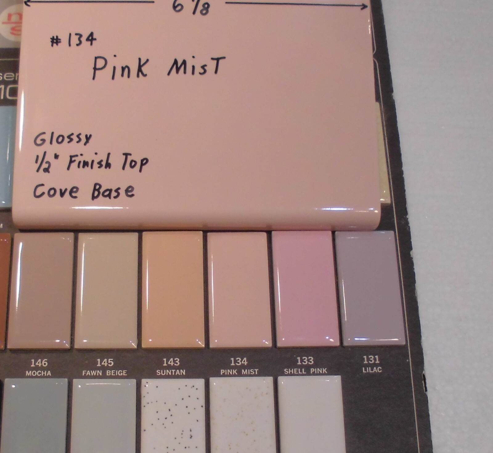 1 pc. Vintage Glossy *Pink Mist* 6” X 6” Ceramic Cove Base Tile by MID-STATE