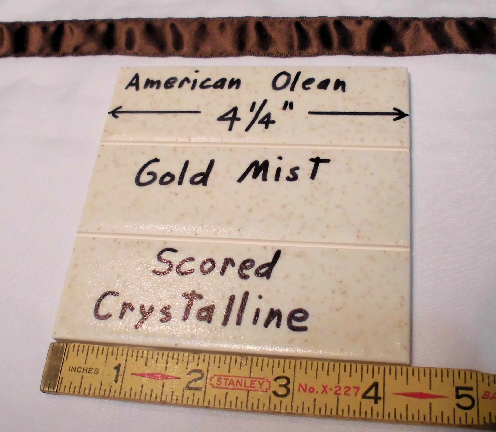 2 Ceramic Tiles *Gold Mist* Scored 3rd; Crystalline by American Olean 4-1/4″ NOS