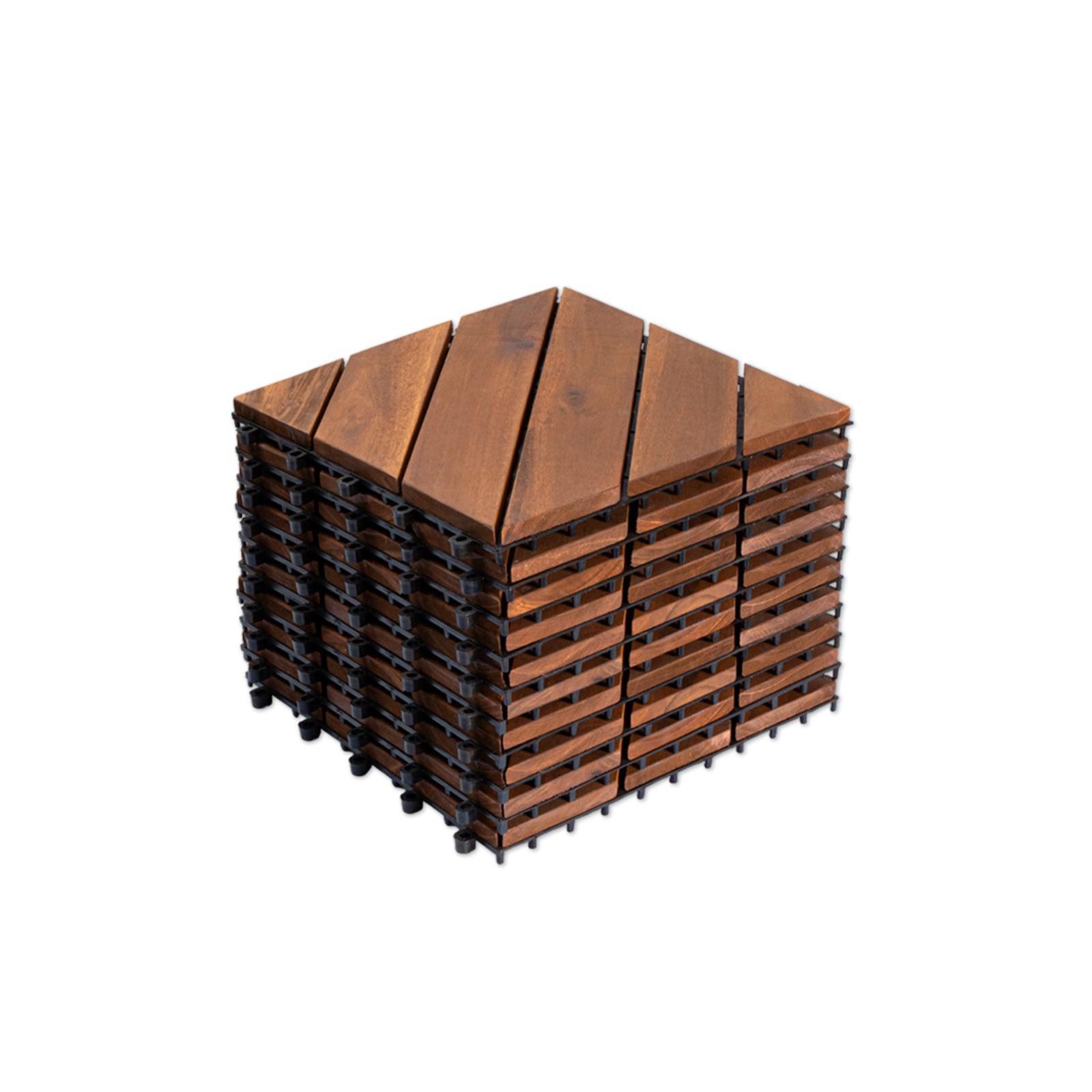 10-Piece Acacia Wood Deck Tiles, Interlocking 12×12 Waterproof Outdoor Patio