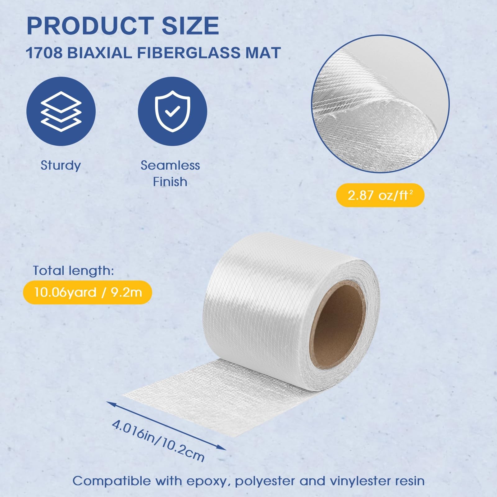 ZXQDRE 1708 Biaxial Fiberglass Cloth Mat Roll, 4″ x 4 Inch x 10 Yard, White