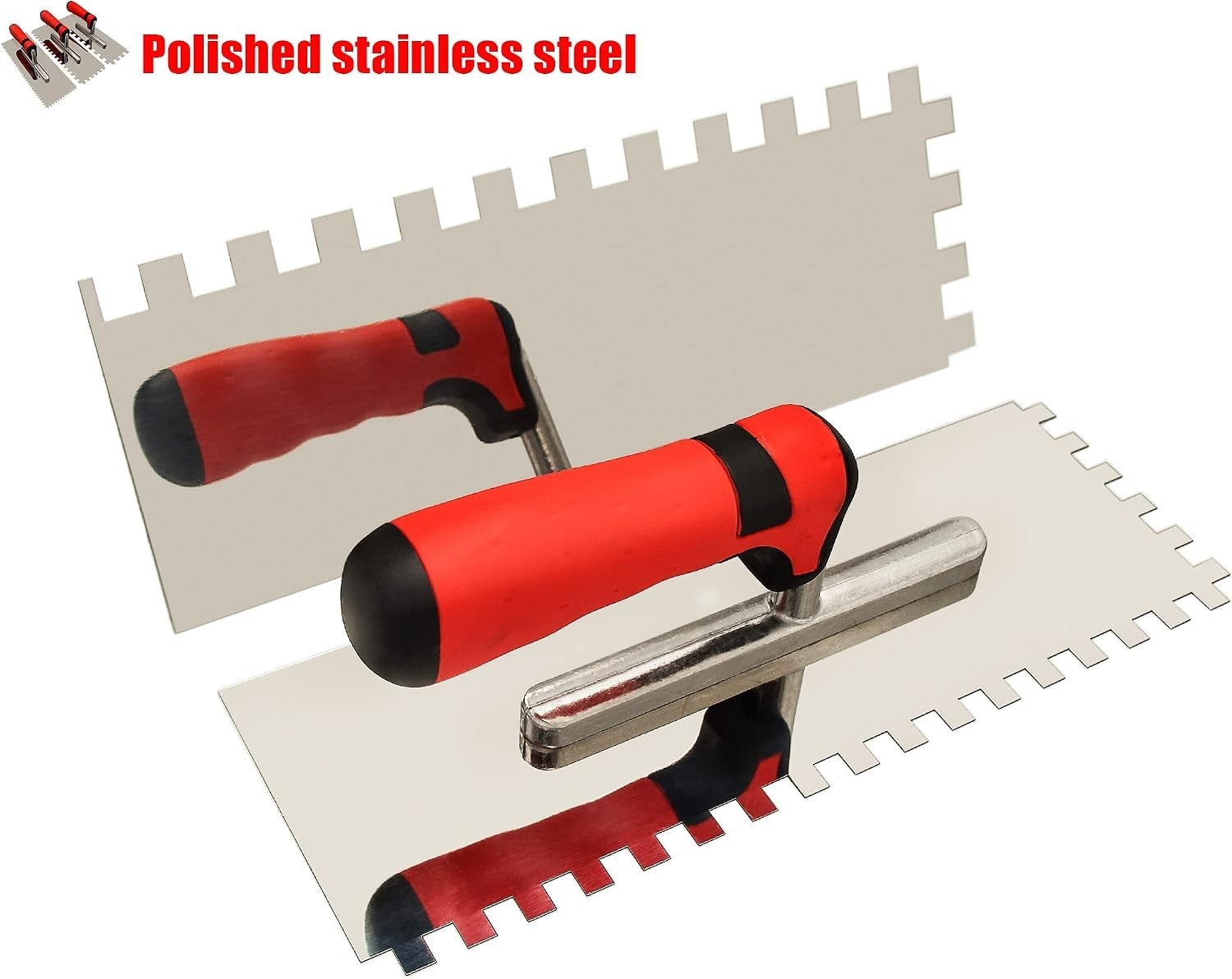 Tile Tools Stainless Steel Square Notched Trowel Set 3 Pc notch Size 5/32″ & 5