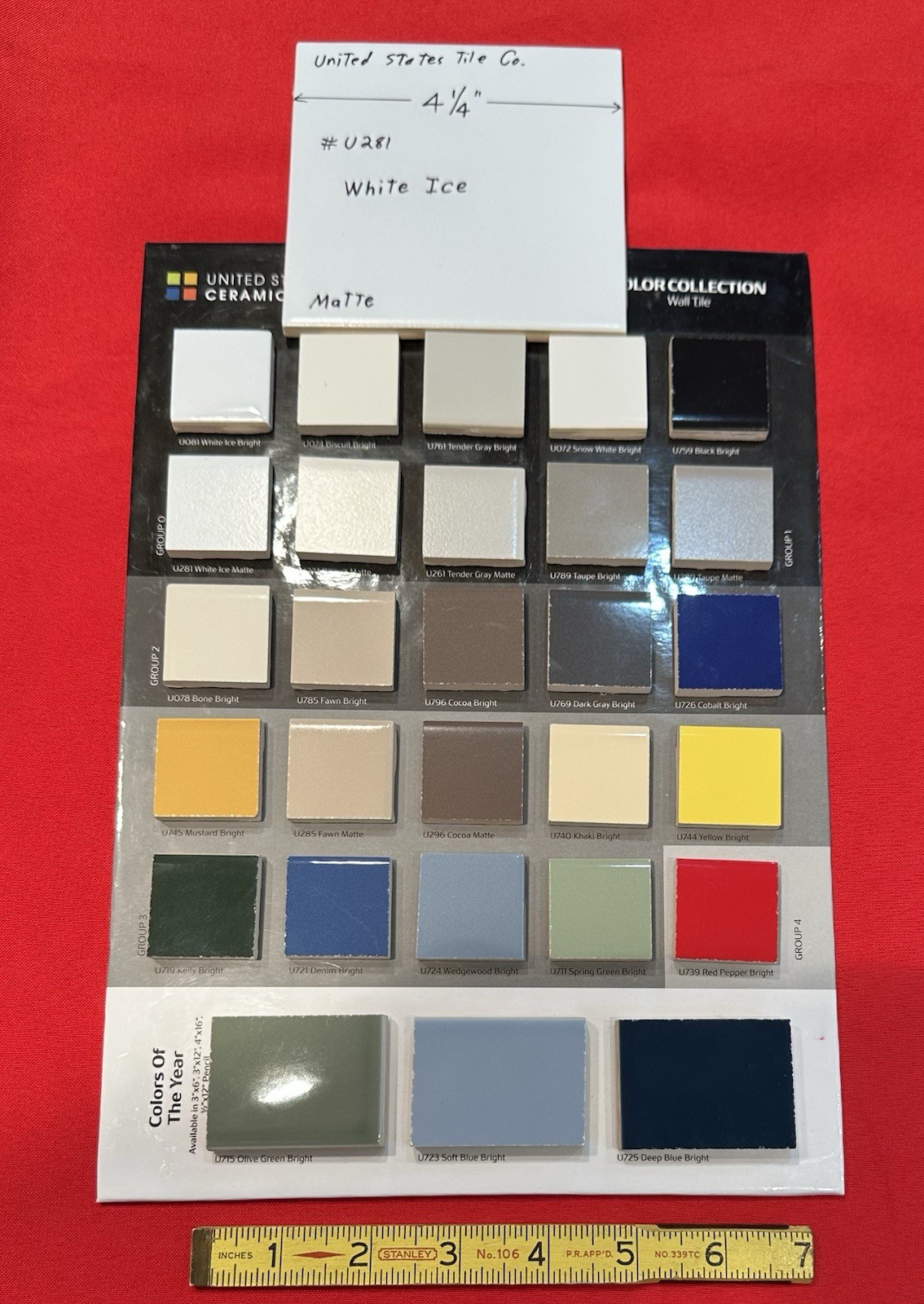 1 pc. White Ice: 4-1/4″ Matte Ceramic Tile by United States Tile Co. #U281, NEW