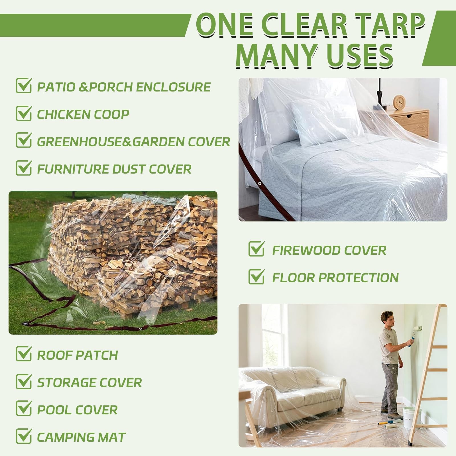 Cenhadam Clear Tarp with Grommets 4×6 ft,10 Mil ft-1P, Black Border