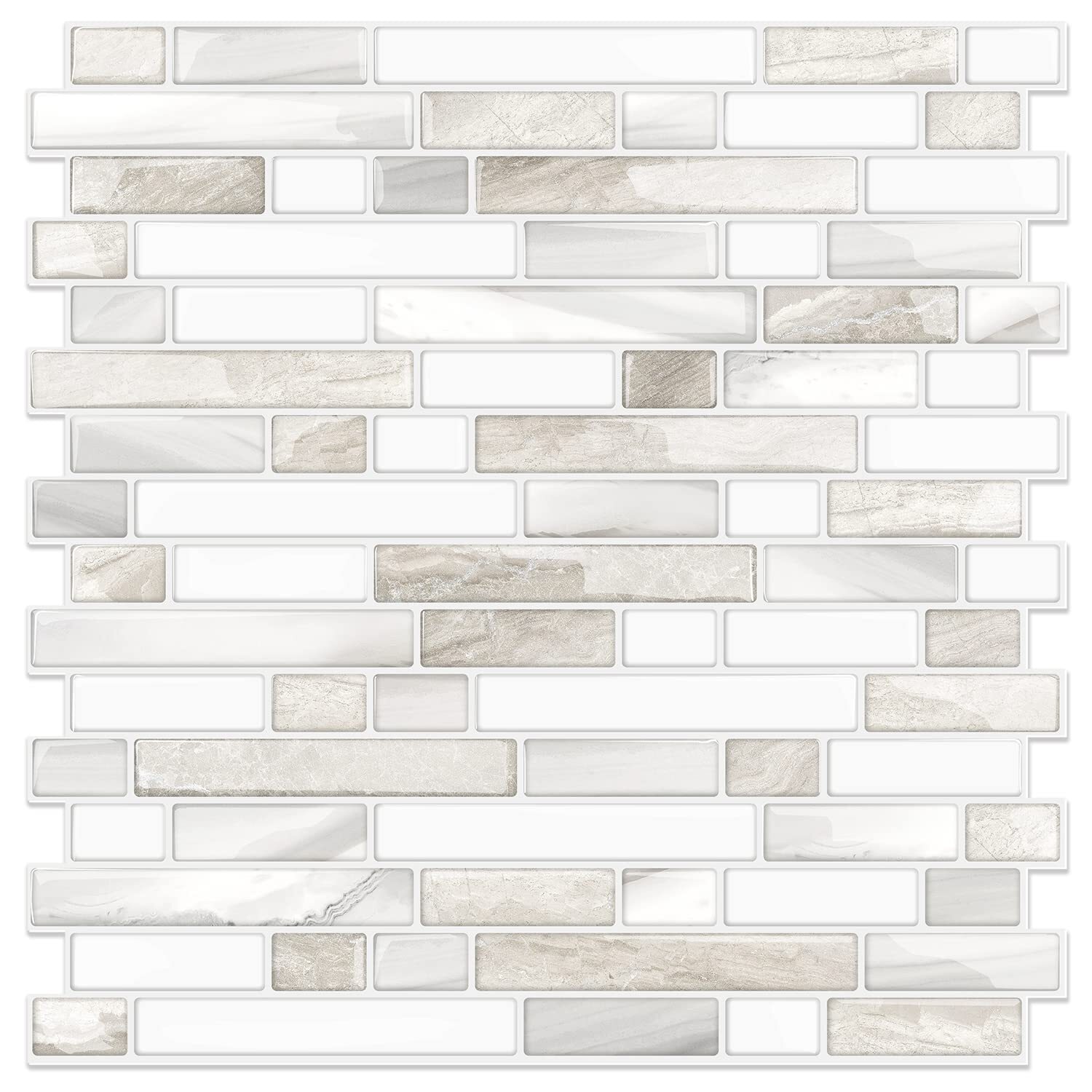 Thicker Design Peel and Stick Tile Backsplash, 12”×12” (10 Sheets,Beige & White)