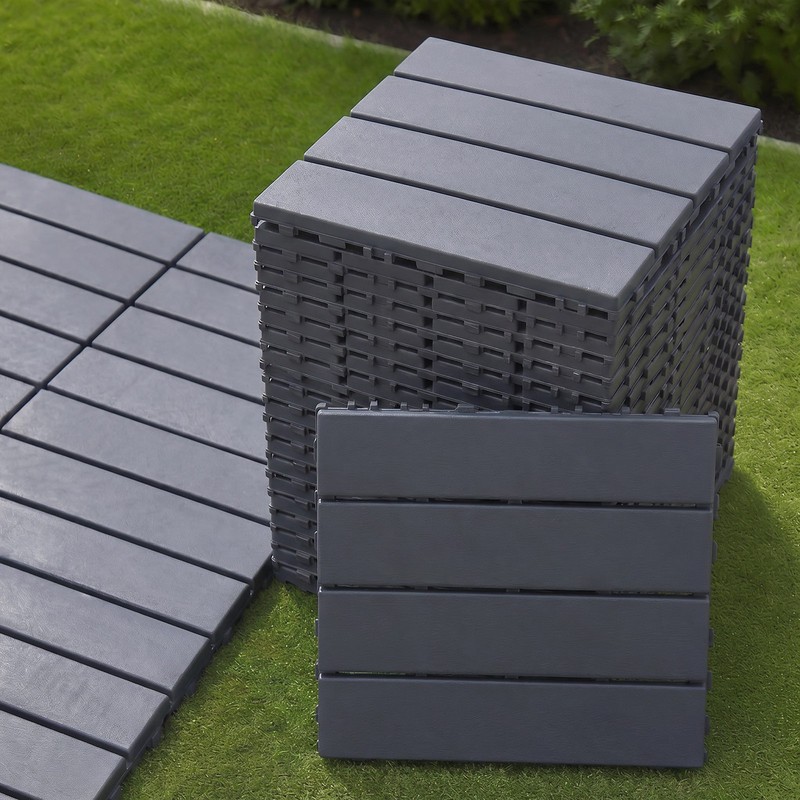 25/50/75PCS Deck Tiles Wood Flooring Interlock For Balcony Patio Outdoor 12″X12″
