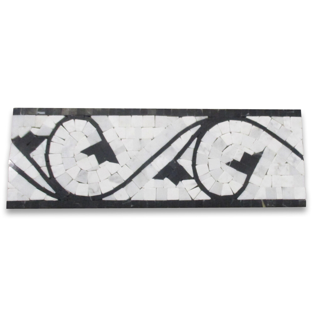 B4689P Marble Mosaic Border Listello Accent Tile Agean Bianco 5×14.5 Polished