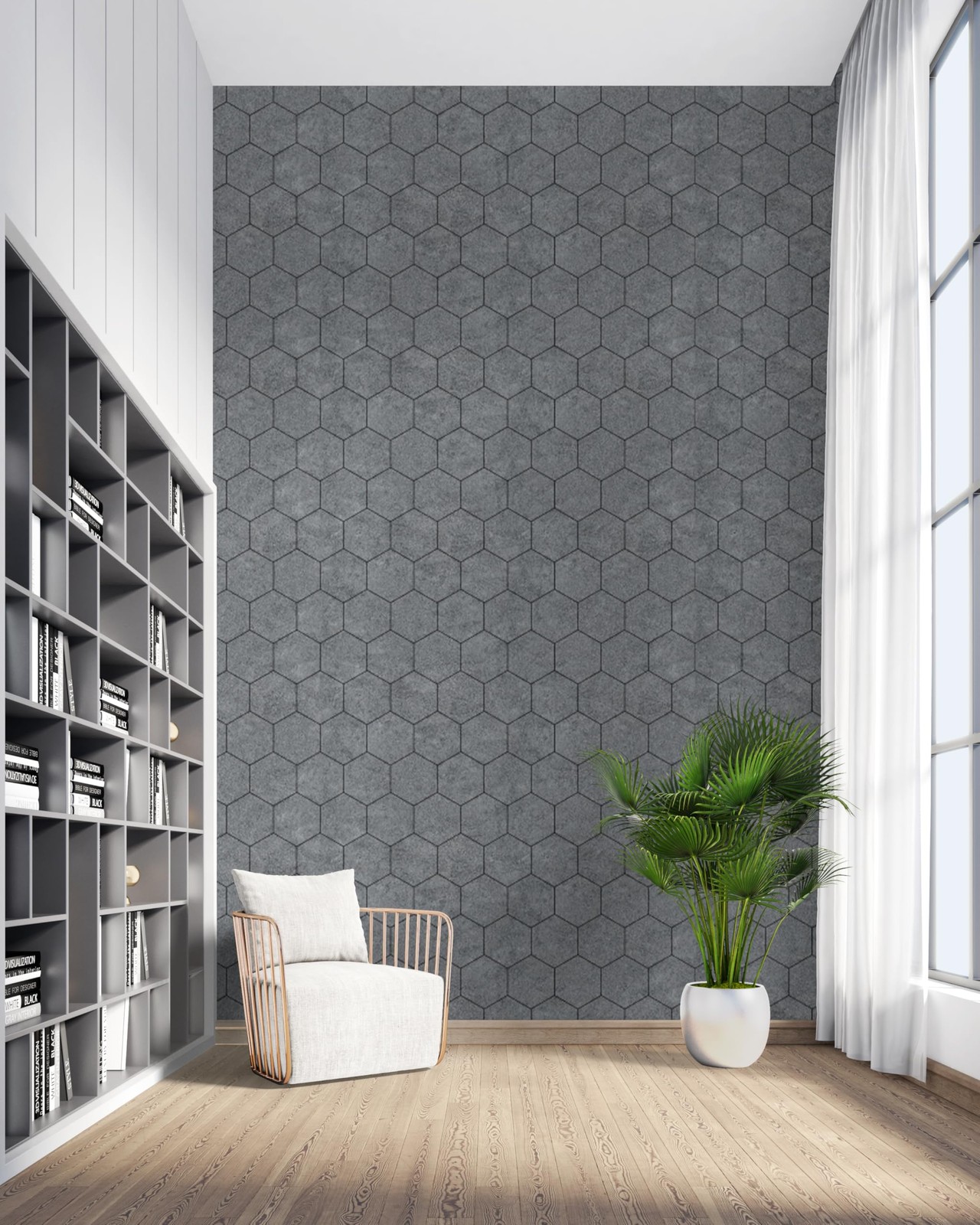 Oxdigi Vinyl Flooring Roll 64 sq.ft 24in x 396in Hexagonal Marble Grey