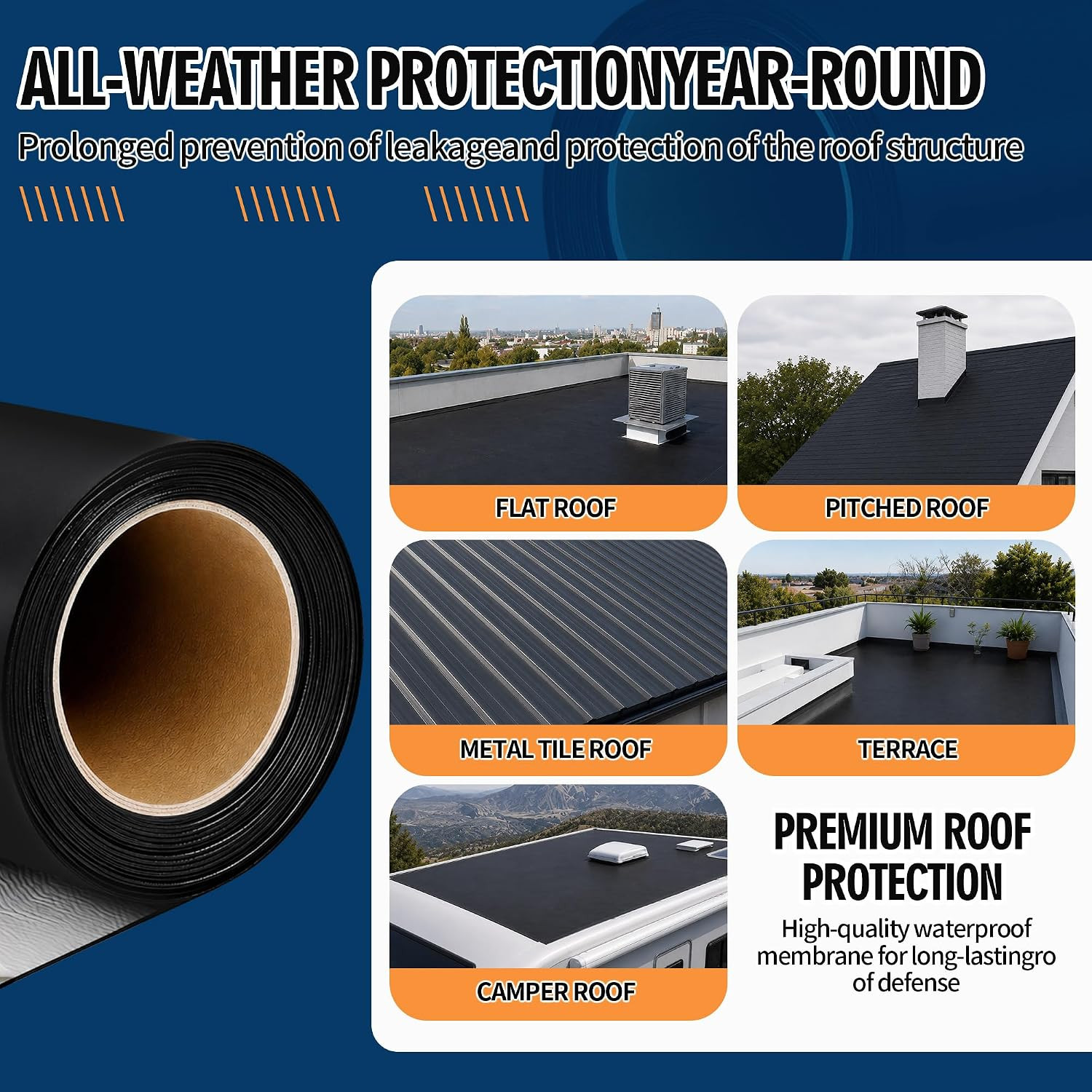 51 Mil Self-Adhesive EPDM Rubber Roofing Rolls, 39″ X 16Ft Rubber Roofing Membra