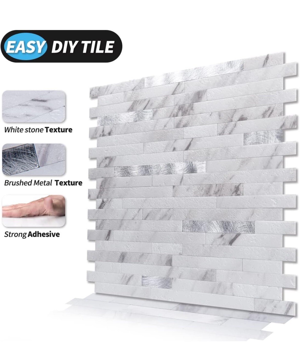 Dicofun Peel & Stick Backsplash Gray Metal Look DIY STRONG ADHESIVE Fast Ship