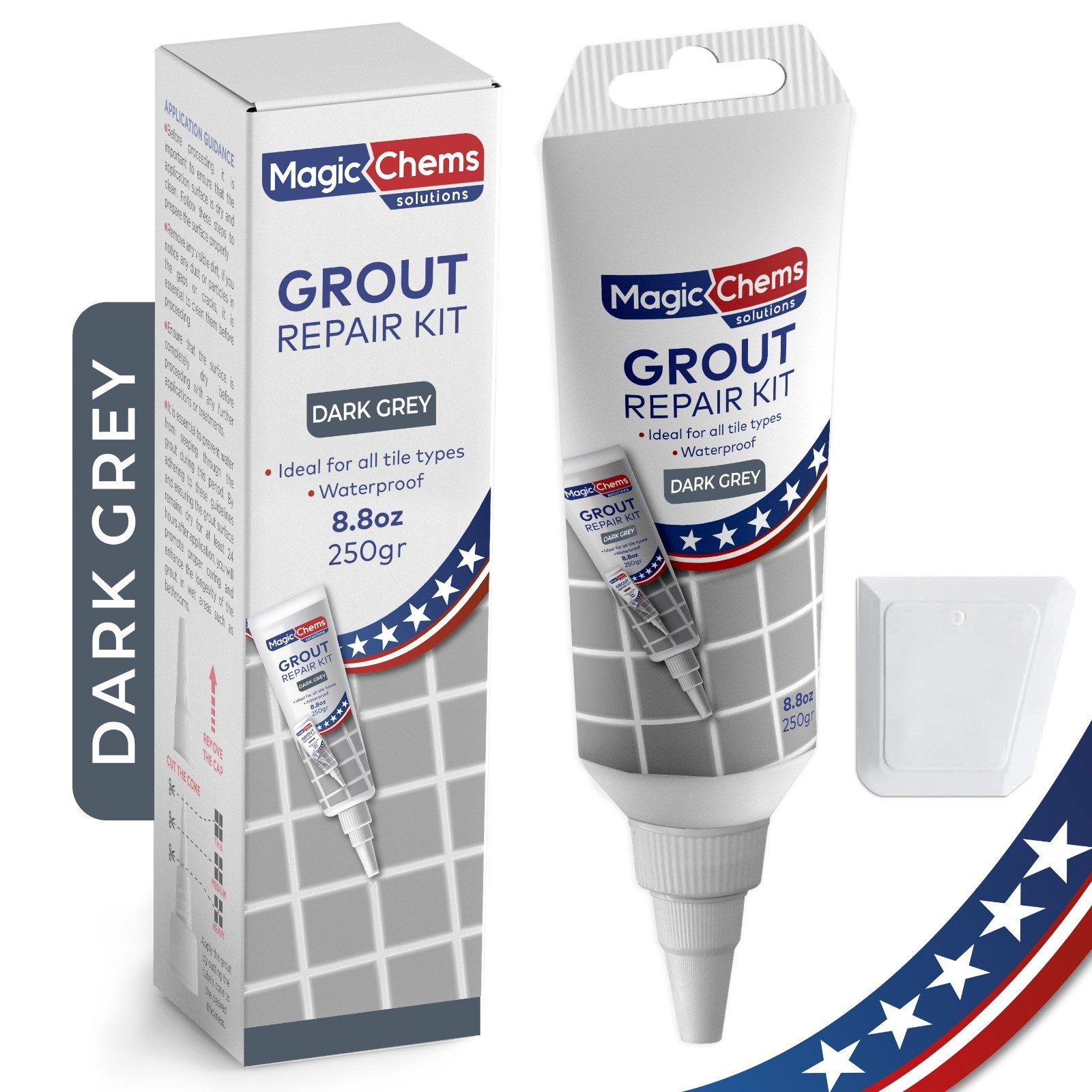 Magic Chems Tile Grout Repair Kit, Dark Grey 8.8 oz/250gr. Fast Drying