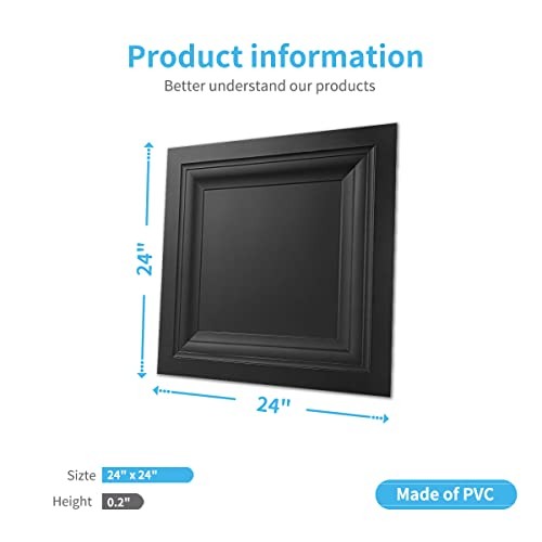 12-Pack Square Drop Ceiling Tile 2ft x 2ft, PVC Ceiling 12pcs-24*24 Black